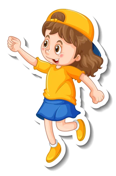 Sticker Template Girl Standing Posing Cartoon Character Isolated Illustration — Stock Vector