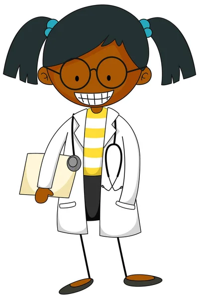 Piccolo Scienziato Doodle Personaggio Dei Cartoni Animati Isolato Illustrazione — Vettoriale Stock