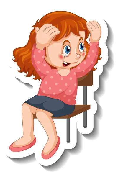Sticker Sjabloon Met Een Meisje Cartoon Karakter Geïsoleerde Illustratie — Stockvector