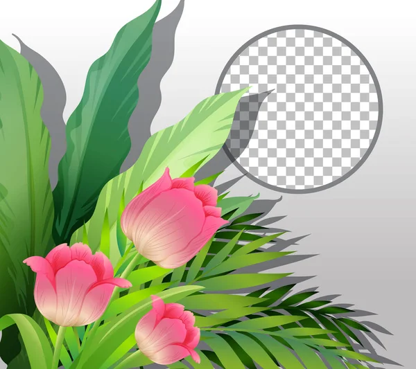 Cadre Rond Transparent Avec Motif Fleur Rose Feuilles Illustration — Image vectorielle