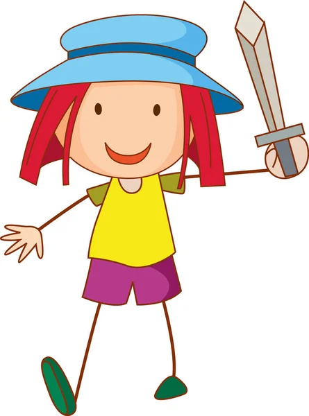 Uma Menina Usando Chapéu Personagem Desenho Animado Mão Desenhado Doodle —  Vetores de Stock