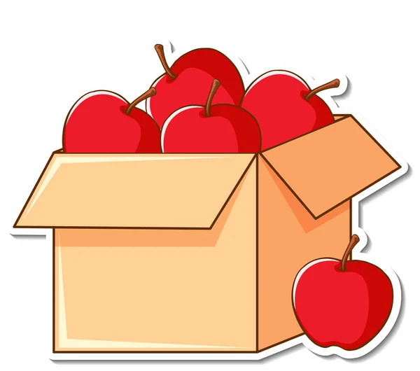 箱絵にりんごがたくさん入ったシールテンプレート — ストックベクタ