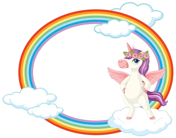 Rainbow Frame Mit Niedlichen Einhorn Cartoon Figur Illustration — Stockvektor