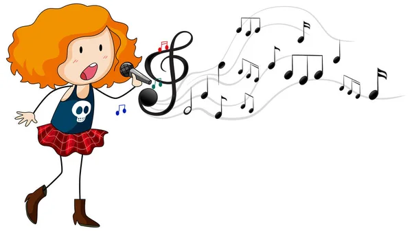 Doodle Personagem Desenho Animado Uma Menina Cantora Cantando Com Símbolos —  Vetores de Stock