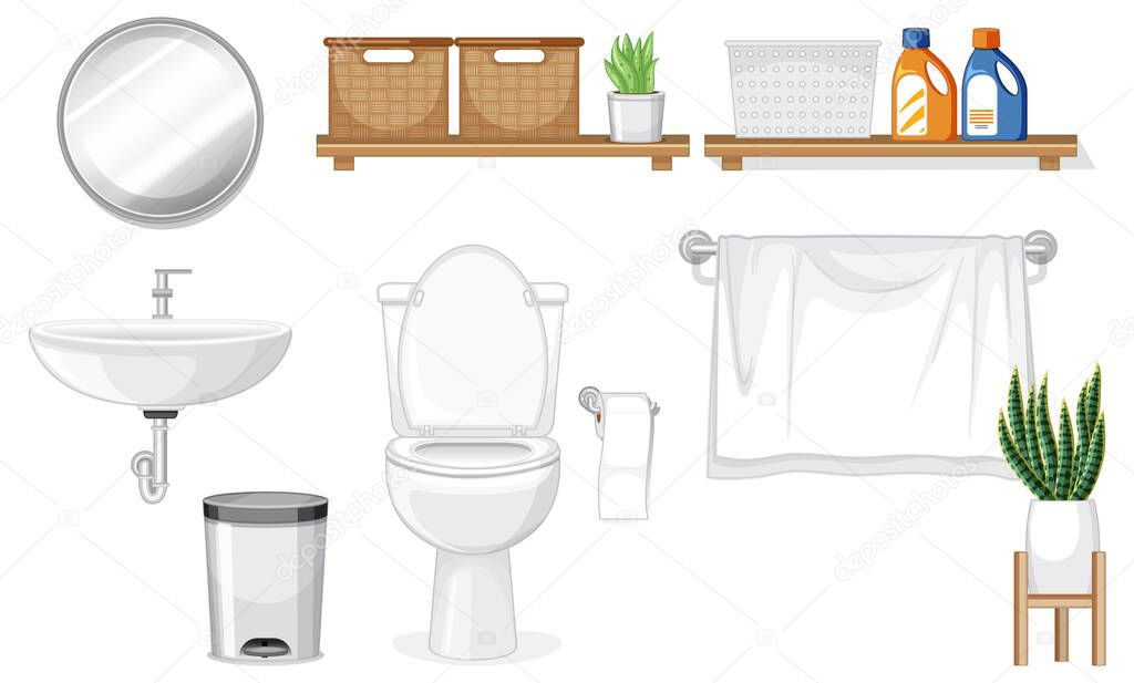 Toilet furniture set for interior design on white background illustration