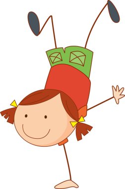 Bir çizgi film karakteri canlandıran karalama çocuğu izole edilmiş bir illüstrasyon.