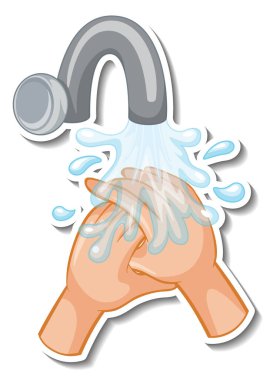 İzole edilmiş su musluğu illüstrasyonlu bir el etiketi.