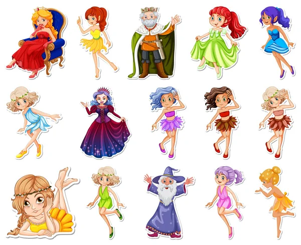 Sticker Set Different Fairytale Cartoon Characters Illustration — Stock Vector