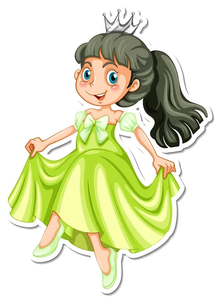 Beautiful Princess Cartoon Character Sticker Illustration — Stock Vector