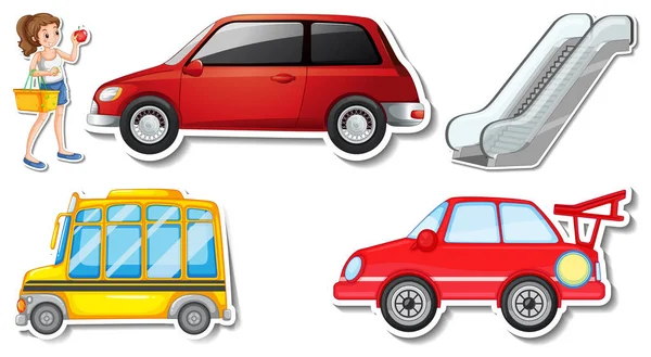 Adesivos Aleatórios Com Veículo Transportável Objetos Ilustração — Vetor de Stock