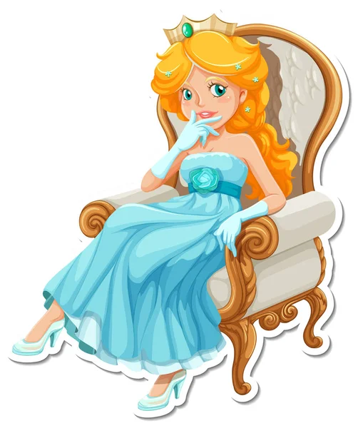 Mooie Prinses Cartoon Karakter Sticker Illustratie — Stockvector