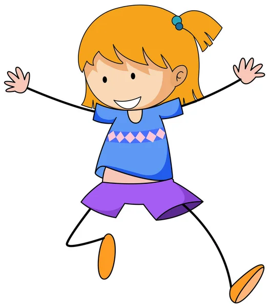 Ευτυχισμένο Κορίτσι Σκίτσα Χαρακτήρα Κινουμένων Σχεδίων Απομονωμένη Εικόνα — Διανυσματικό Αρχείο
