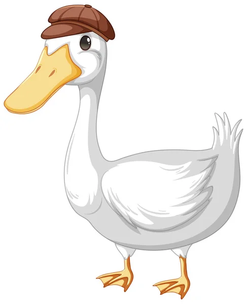 Duck Wearing Hat Cartoon Style Isolated White Background Illustration — Stock Vector