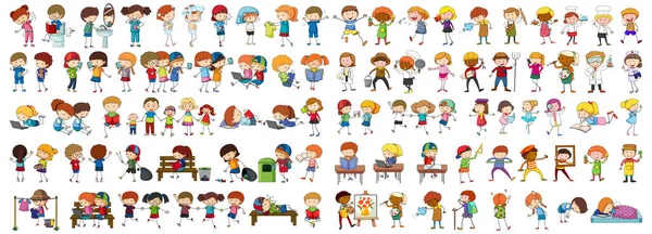 Conjunto Dibujos Animados Diferentes Doodle Niños Ilustración Personajes — Vector de stock