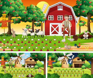 Farklı zamanlarda gösterilen tarım sahneleri