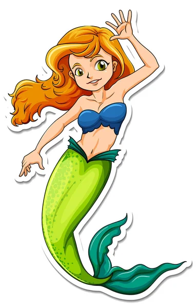 Beautiful Mermaid Cartoon Character Sticker Illustration — Stock Vector