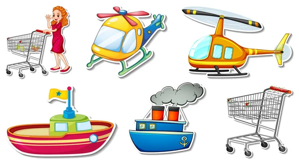 Pegatinas Aleatorias Con Ilustración Objetos Transportables Del Vehículo — Vector de stock