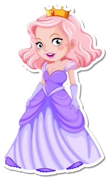 Mooie Prinses Cartoon Karakter Sticker Illustratie — Stockvector