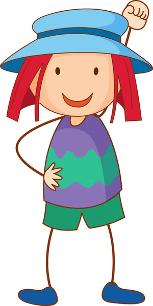 Une Fille Portant Personnage Dessin Animé Chapeau Main Dessinée Illustration — Image vectorielle
