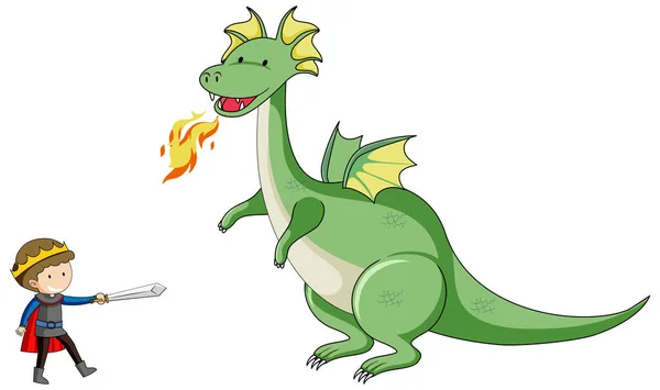 Simple Personaje Dibujos Animados Dragón Respirando Fuego Ilustración Caballero — Archivo Imágenes Vectoriales