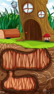 Bahçe sahnesinin zemin yüzeyine sahip yeraltı hayvan deliği.