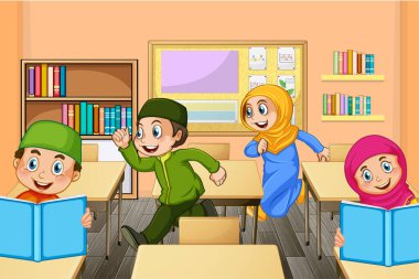 Sınıftaki Müslüman öğrenciler sahne illüstrasyonunda