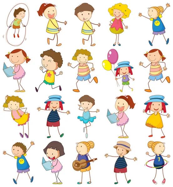 Ensemble Différentes Illustrations Personnages Dessins Animés Pour Enfants Doodle — Image vectorielle