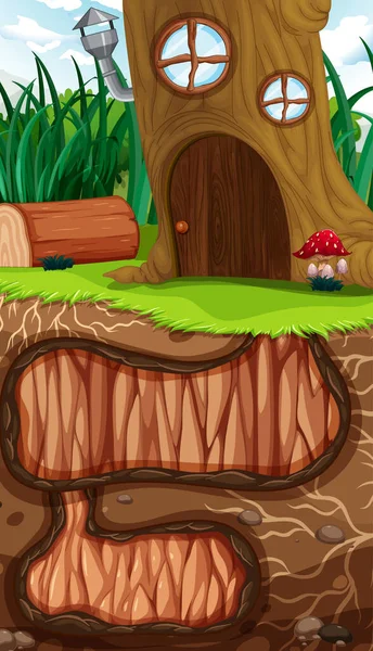 Bahçe sahnesinin zemin yüzeyine sahip yeraltı hayvan deliği.