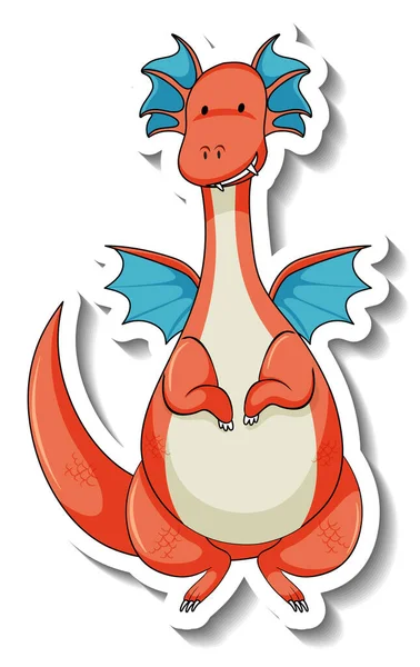 Sticker Sjabloon Met Fantasie Draak Cartoon Karakter Illustratie — Stockvector