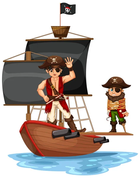 Pirate Concept Man Cartoon Character Walking Plank Ship Isolated Illustration — Stock Vector