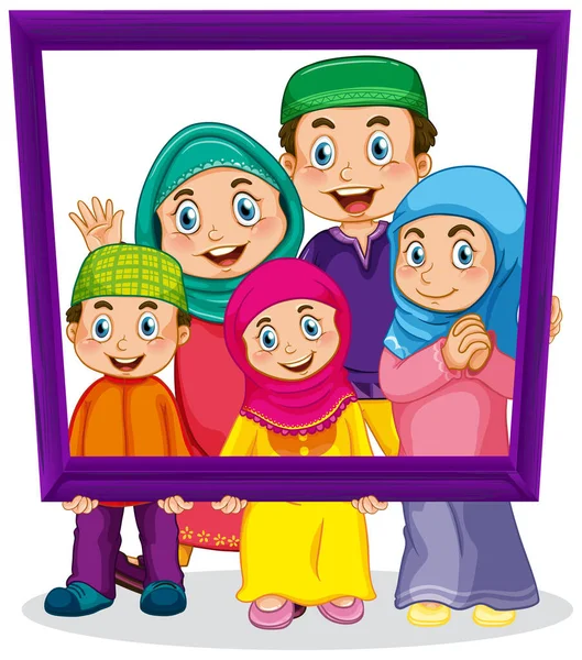 Lycklig Familjemedlem Som Håller Foto Ram Illustration — Stock vektor