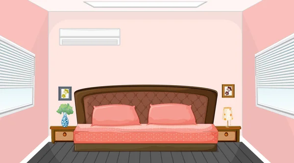 Mobilya Resimli Pembe Yatak Odası Tasarımı — Stok Vektör