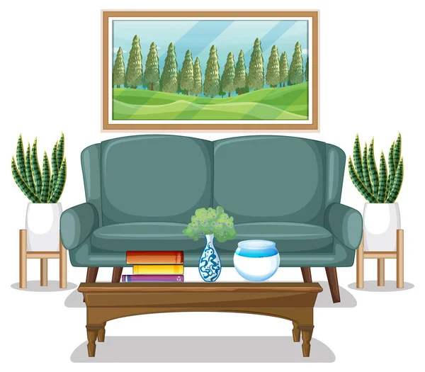 Diseño Muebles Sala Estar Sobre Fondo Blanco Ilustración — Vector de stock