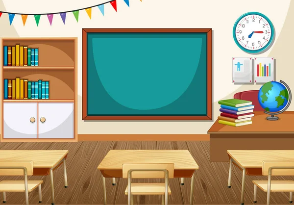 Empty Classroom Interior Chalkboard Illustration — Stock Vector