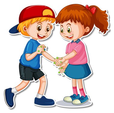 Bakteri ve virüs örnekleriyle tokalaşan iki kişinin etiketi.