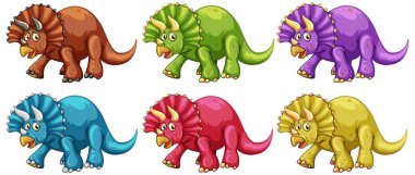 Triceratops dinozor karikatür karakter çizimi