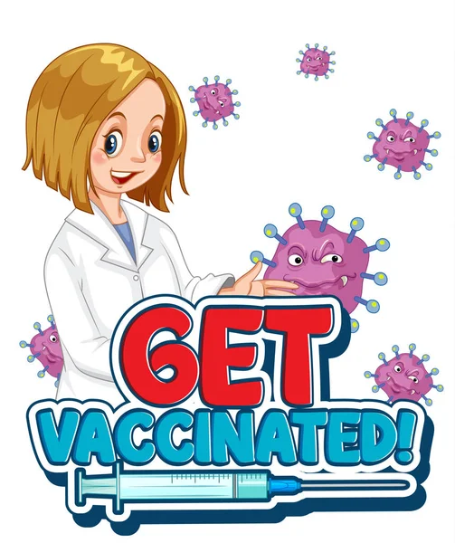 Faites Vacciner Police Dans Style Dessin Animé Avec Une Femme — Image vectorielle