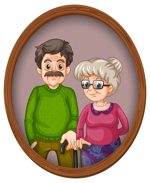 Morföräldrar Bild Trä Ram Illustration — Stock vektor