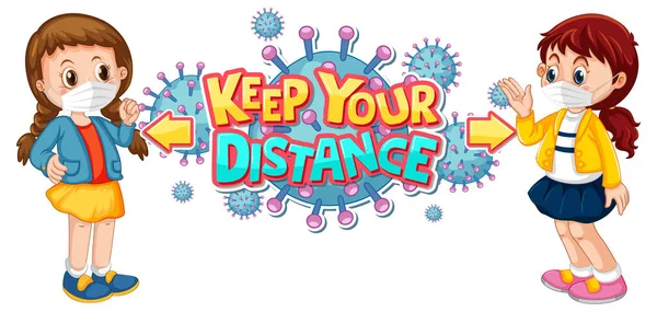 Keep Your Distance Font Design Two Kids Keeping Social Distance — Stock Vector