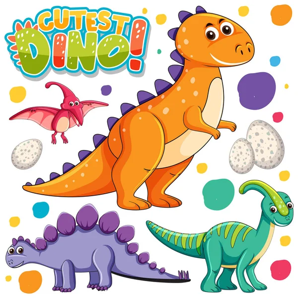 Conjunto Vários Dinossauros Isolados Personagem Cartoon Sobre Fundo Branco Ilustração — Vetor de Stock