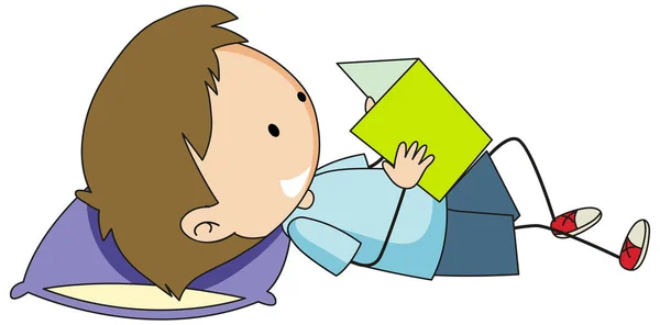 Ein Junge Liest Buch Zeichentrickfigur Illustration — Stockvektor