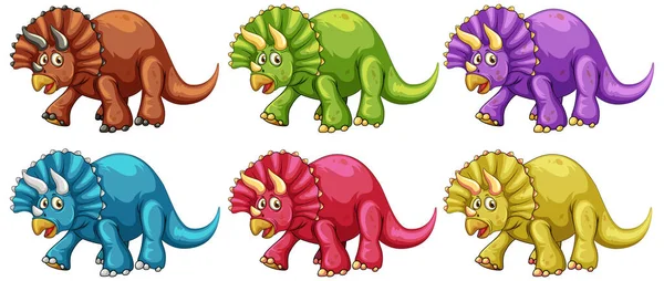 Set Van Triceratops Dinosaurus Cartoon Karakter Illustratie — Stockvector