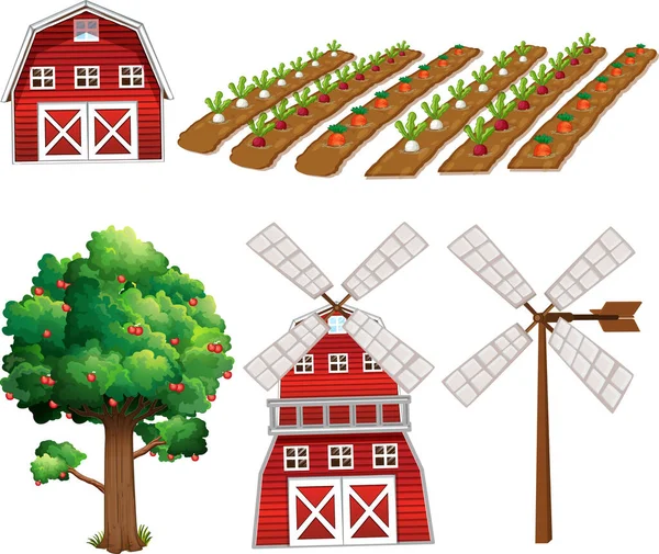 Farm Element Set Isolated White Background Illustration — Stock Vector