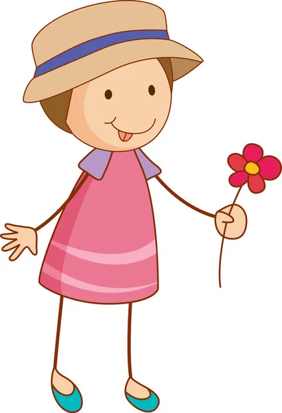 Ein Doodle Kind Hält Blume Cartoon Figur Isolierte Illustration — Stockvektor