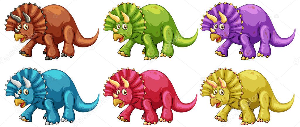 Set of triceratops dinosaur cartoon character illustration