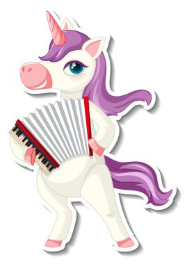 Komik bir tek boynuzlu at çıkartması ve komik bir çizgi film karakteri çizimi.