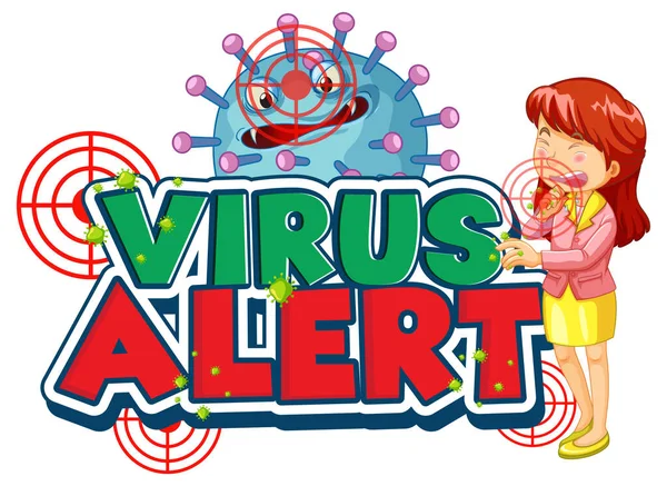 Virenwarnschrift Mit Coronavirus Symbol Und Einem Mädchen Das Auf Weißem — Stockvektor