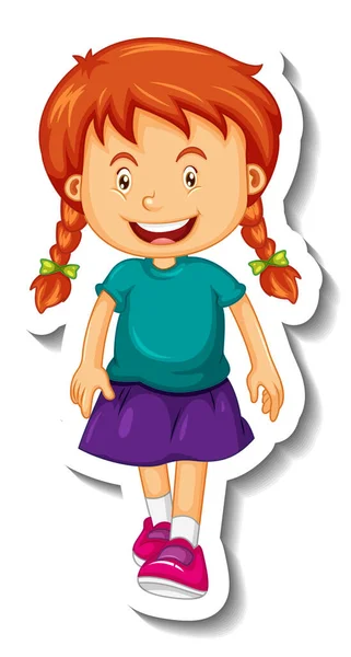 Sticker Sjabloon Met Een Schattig Meisje Cartoon Karakter Geïsoleerde Illustratie — Stockvector