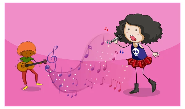 Doodle Personagem Desenho Animado Uma Menina Cantora Cantando Com Símbolos —  Vetores de Stock