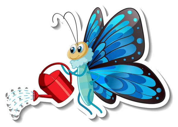 Sticker Vorlage Mit Cartoon Figur Eines Schmetterlings Der Einen Gießtopf — Stockvektor